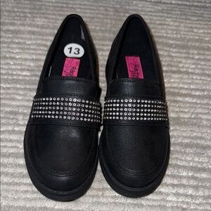 Black Rhinestone Loafers Kids, size 13